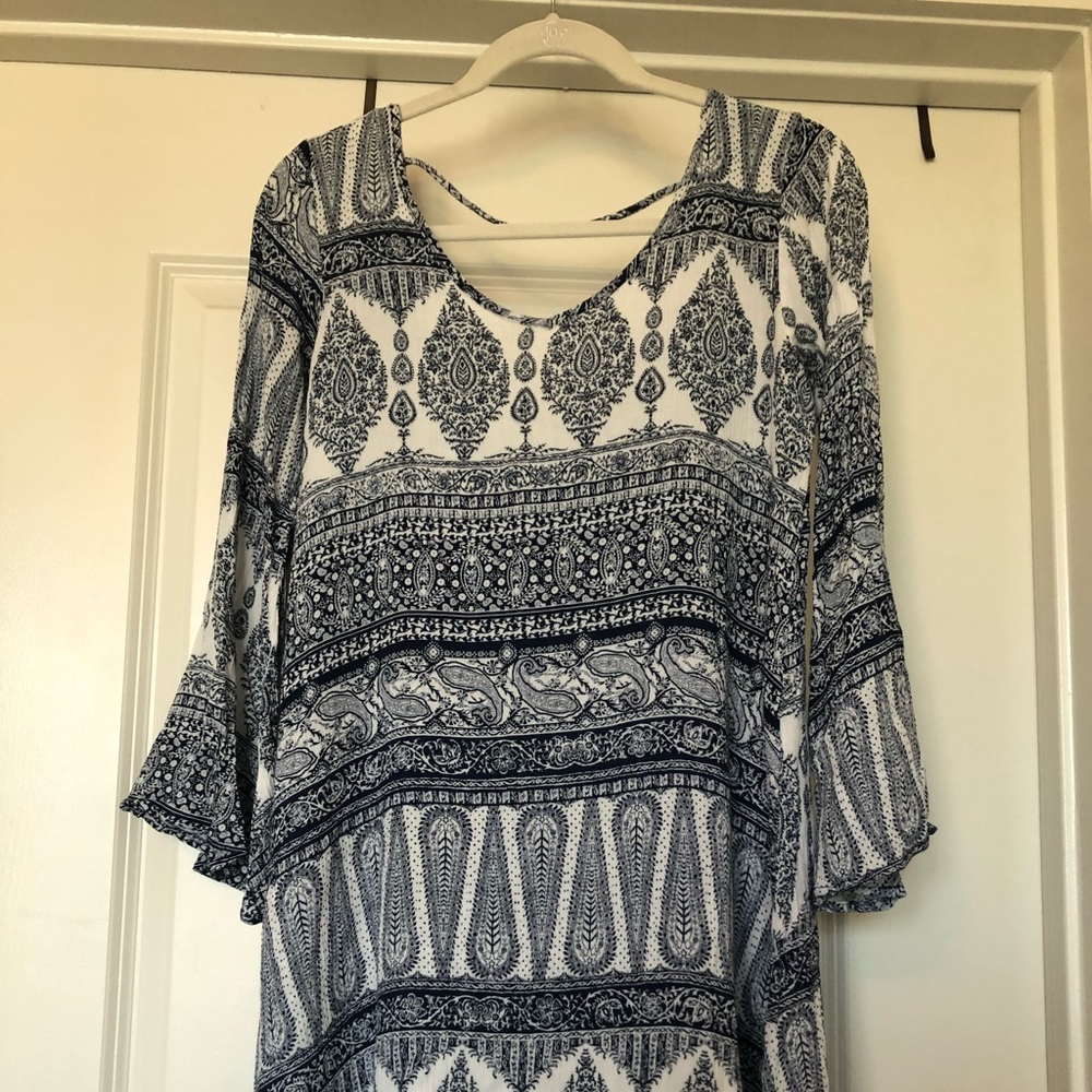 Altar’d State, Navy & White Bell-Sleeved Dress